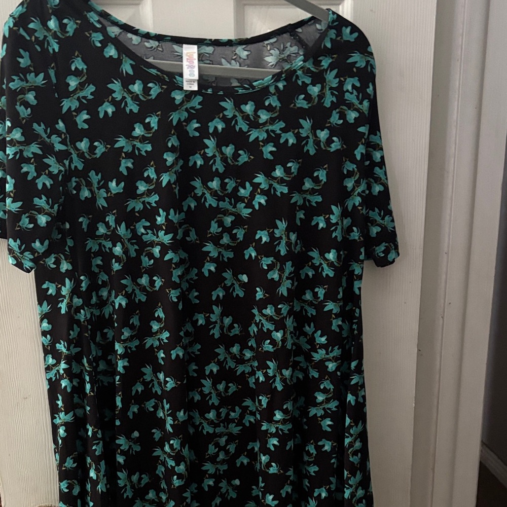 LuLaRoe Black Perfect T  with Teal Floral Design